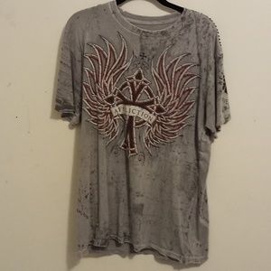 Affliction Live Fast Large distressed grey t-shirt